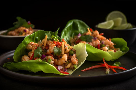 Reker salatinnpakning med glødende kalkdressing