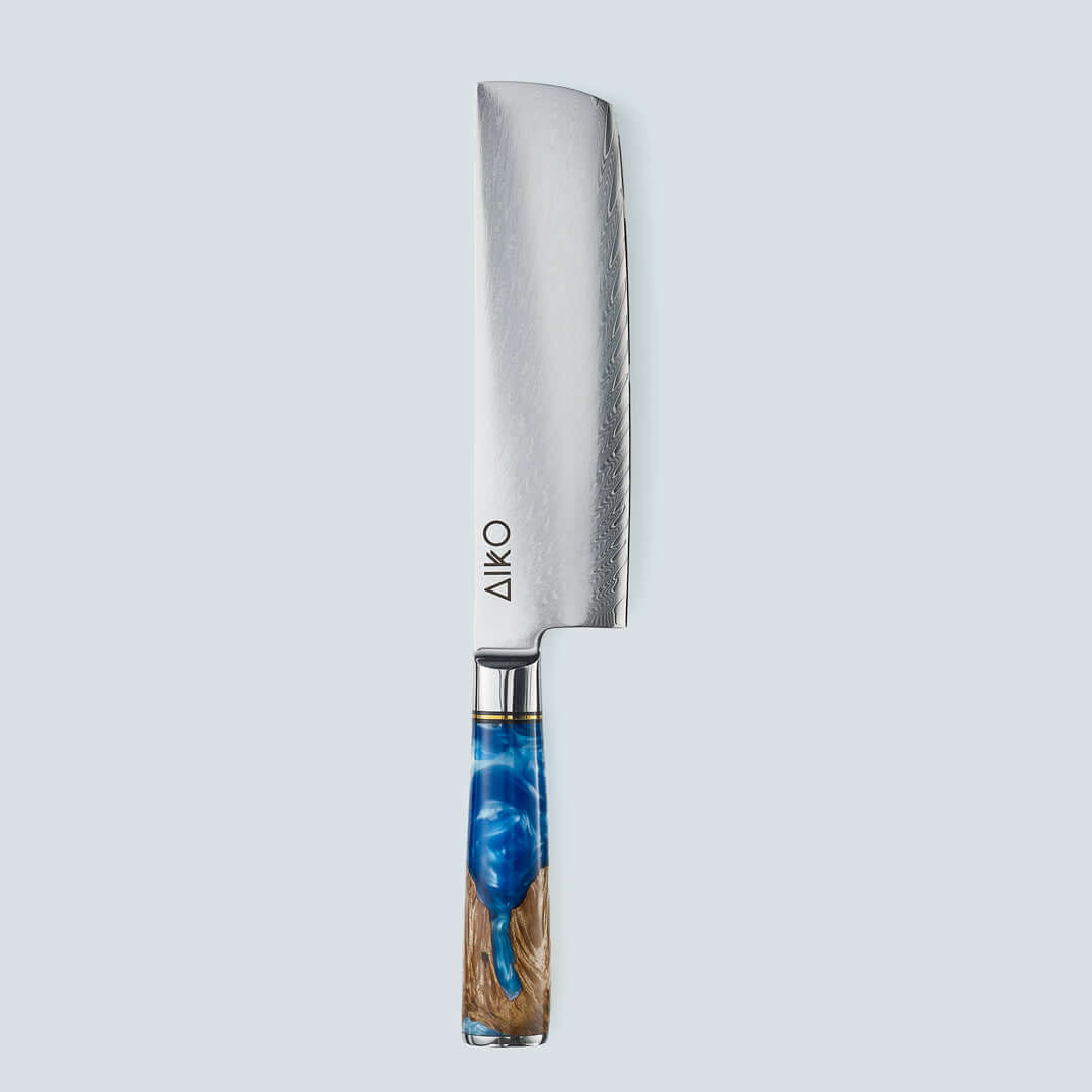Aiko Blue (あいこ, アイコ) Damaskus stålkniv med farget blå harpikshåndtak