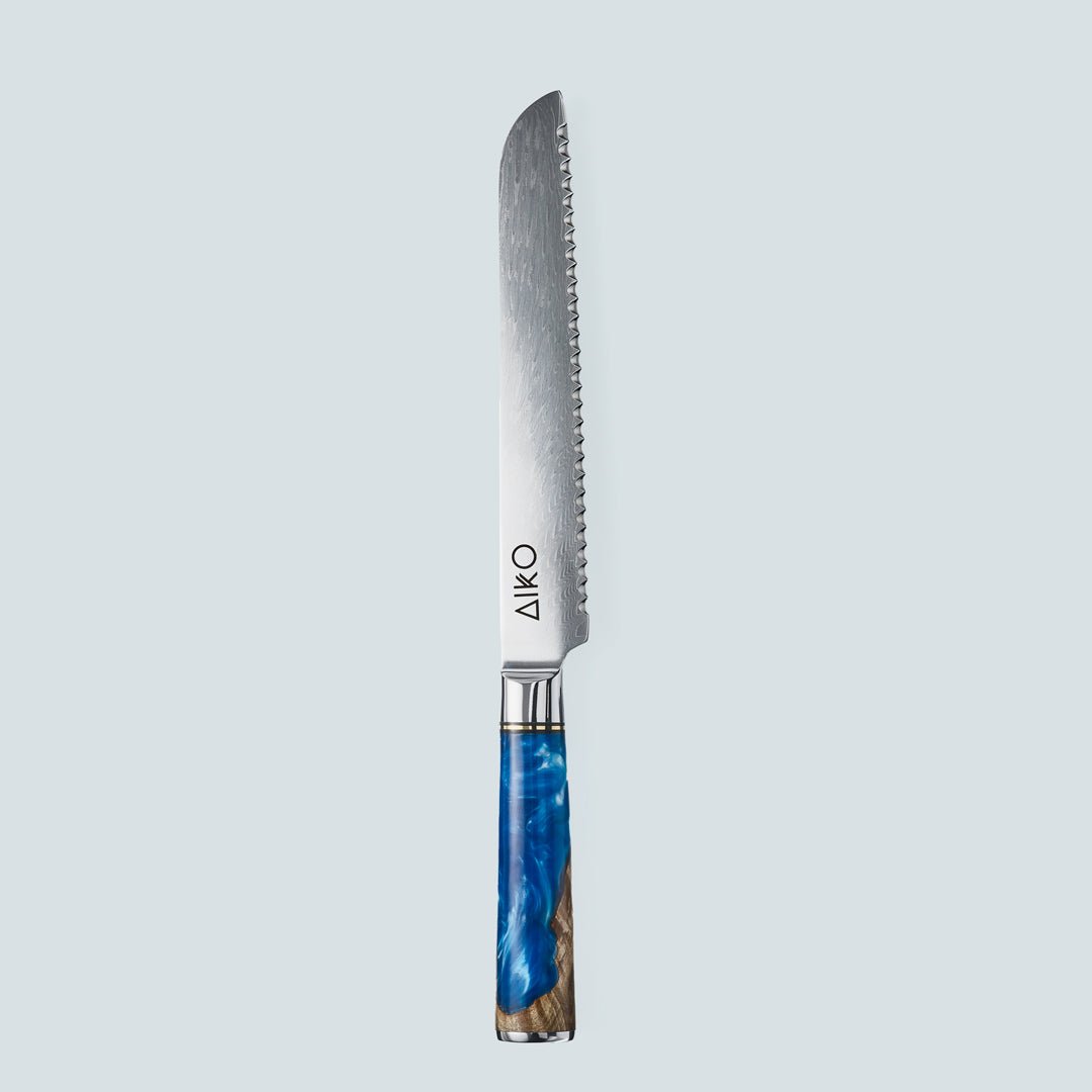 Aiko Blue (あいこ, アイコ) Damaskus stålkniv med farget blå harpikshåndtak