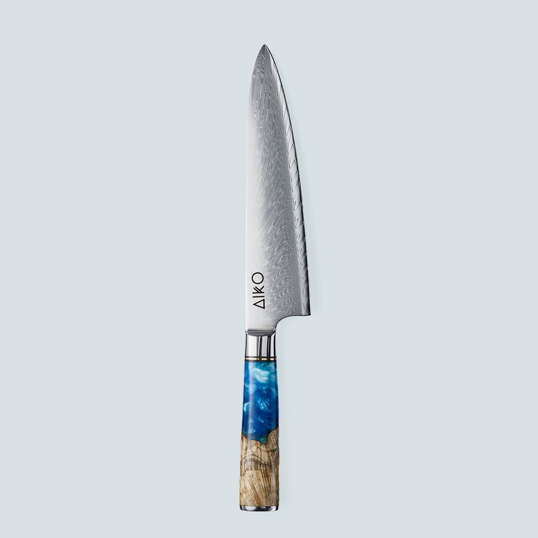 Aiko Blue (あいこ, アイコ) Damaskus stålkniv med farget blå harpikshåndtak