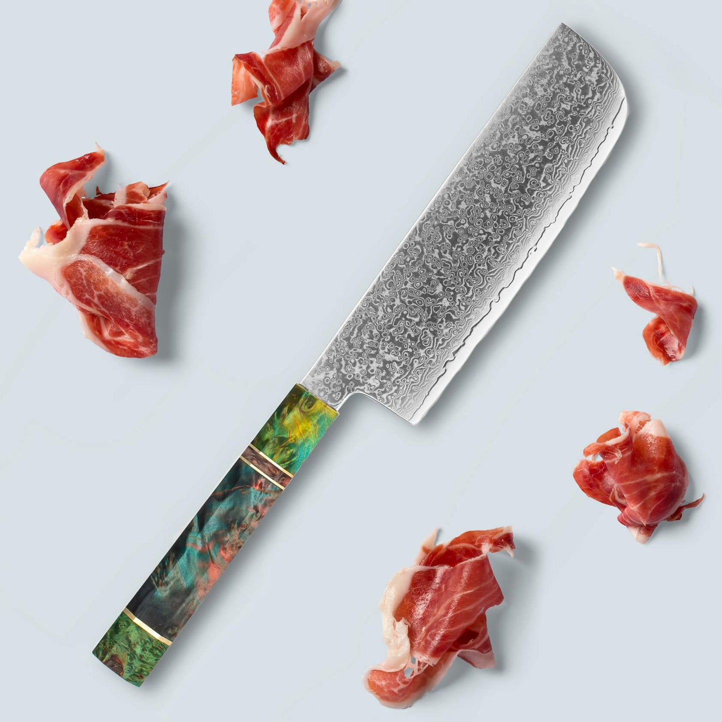 Ichika (いちか) Damaskus stålkniv med farget åttekantet håndtak