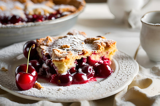 Rustikk kirsebærskomaker med en søt kjeks topping