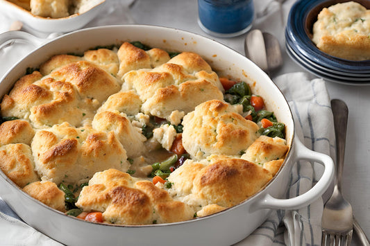 Savory Chicken Cobbler med fluffy kjeks topping