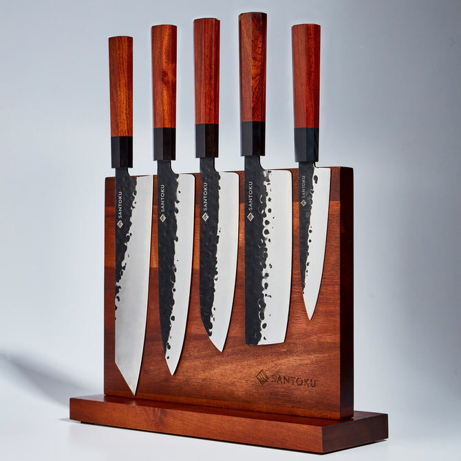 Minato Knife Series med Acacia Wood Magnetic Knife Holder