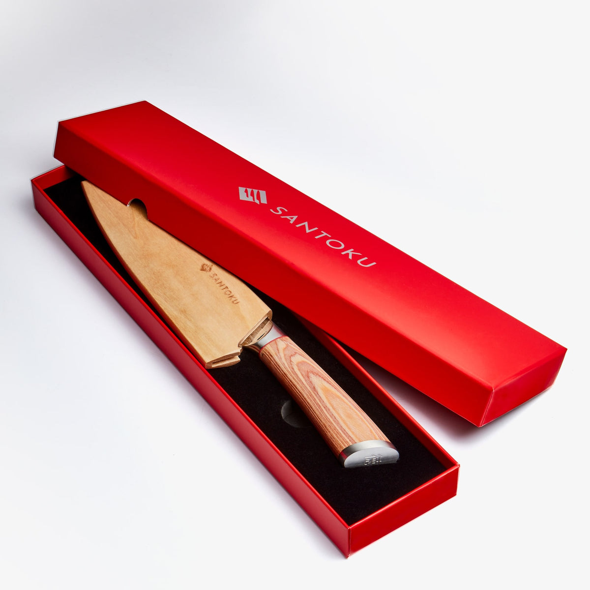 Haruta 7 tommers VG10 japansk damaskus stål Santoku kniv med trehåndtak og slire