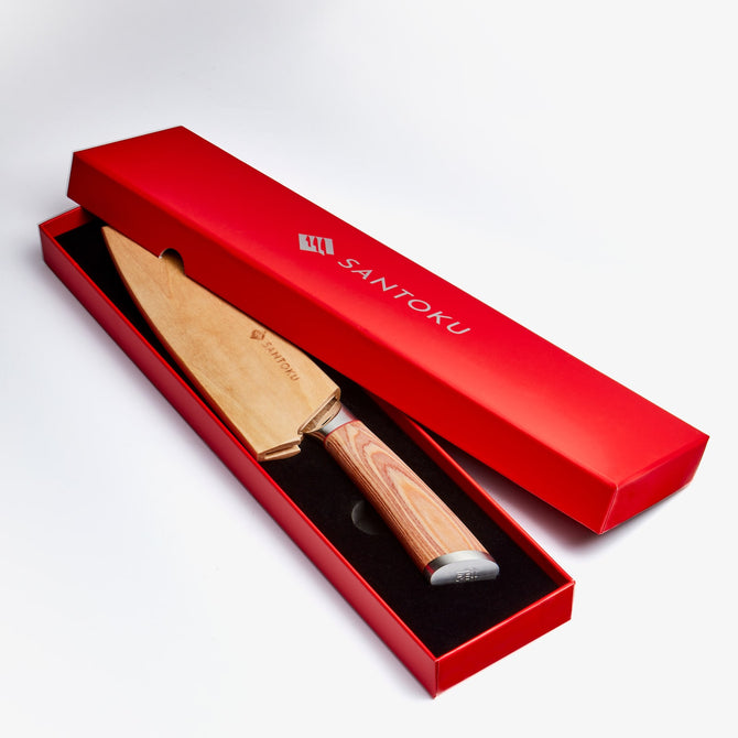 Haruta 7 tommers VG10 japansk damaskus stål Santoku kniv med trehåndtak og slire