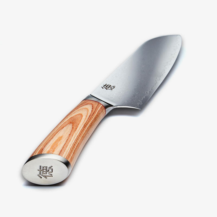 Haruta 7 tommers VG10 japansk damaskus stål Santoku kniv med trehåndtak og slire