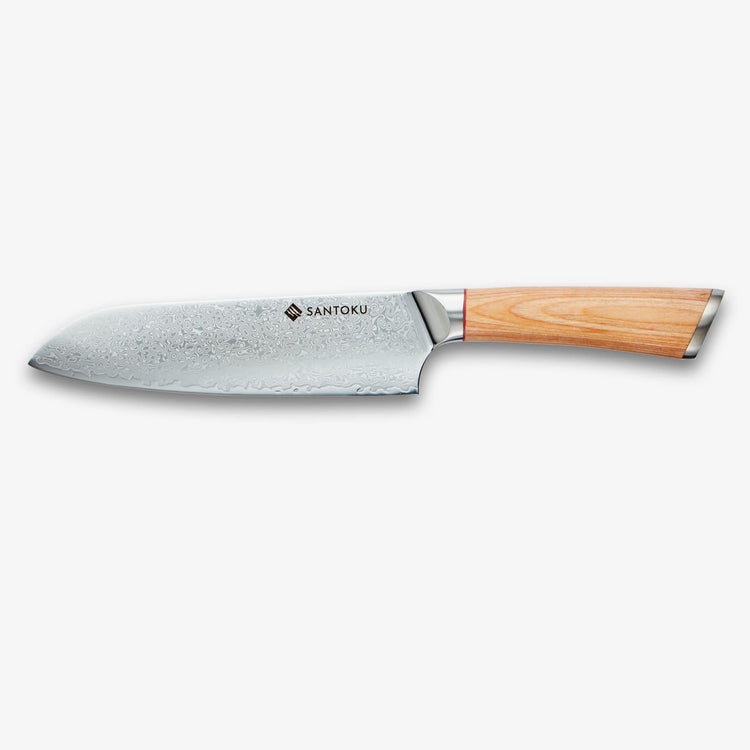 Haruta 7 tommers VG10 japansk damaskus stål Santoku kniv med trehåndtak og slire