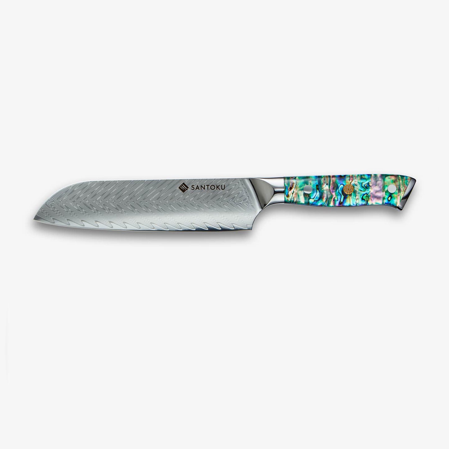 Chikashi (ちかし) Damaskus stålkniv med abalonehåndtak