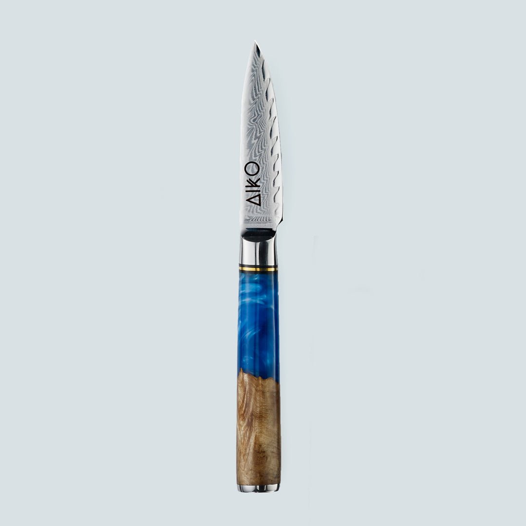 Aiko Blue (あいこ, アイコ) Damaskus stålkniv med farget blå harpikshåndtak