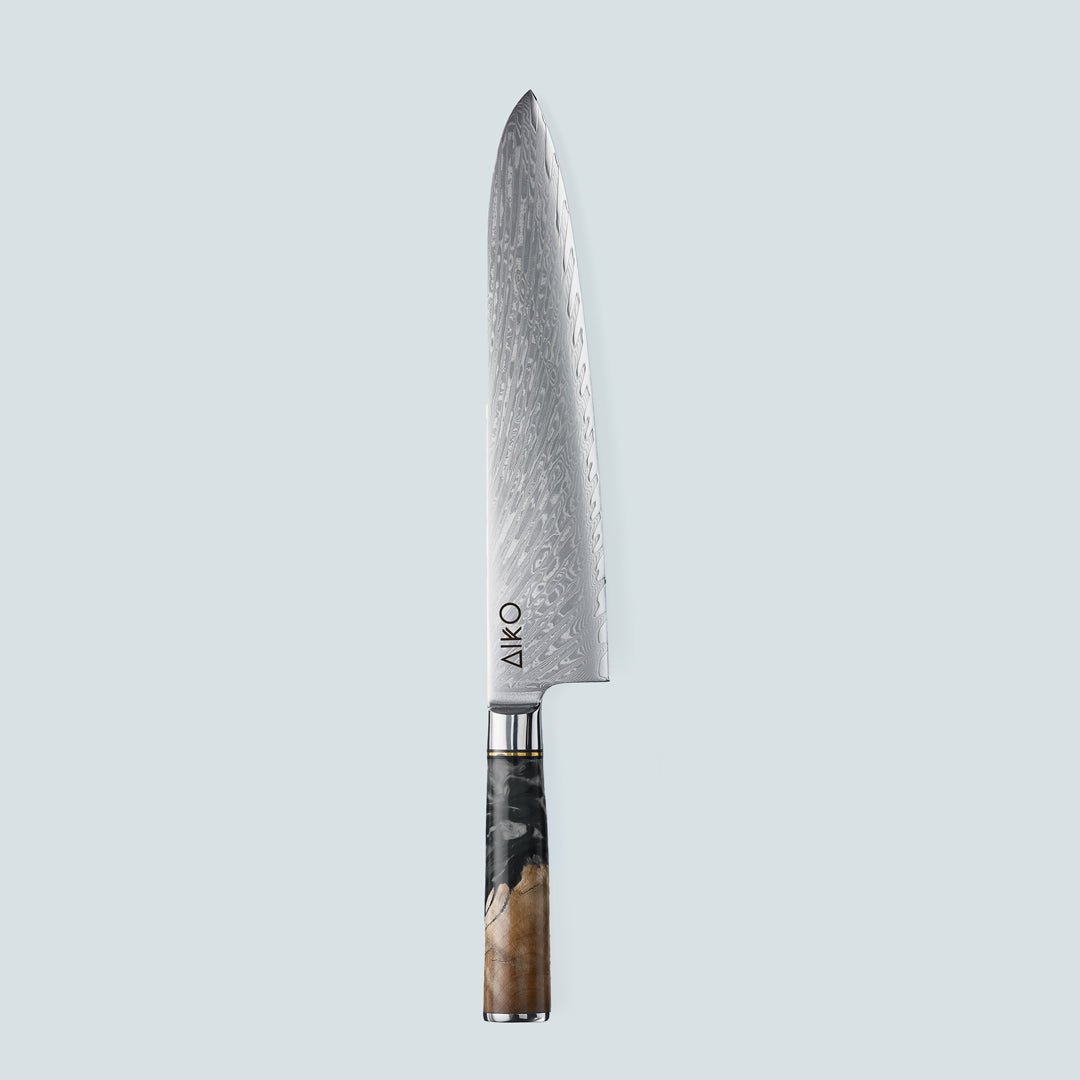 Aiko Black (あいこ, アイコ) Damaskus stålkniv med farget svart harpikshåndtak